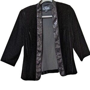 Alex Evenings 3/4 Sleeve Scoop Neck Stretch Velvet jacket Sequin detail collar S